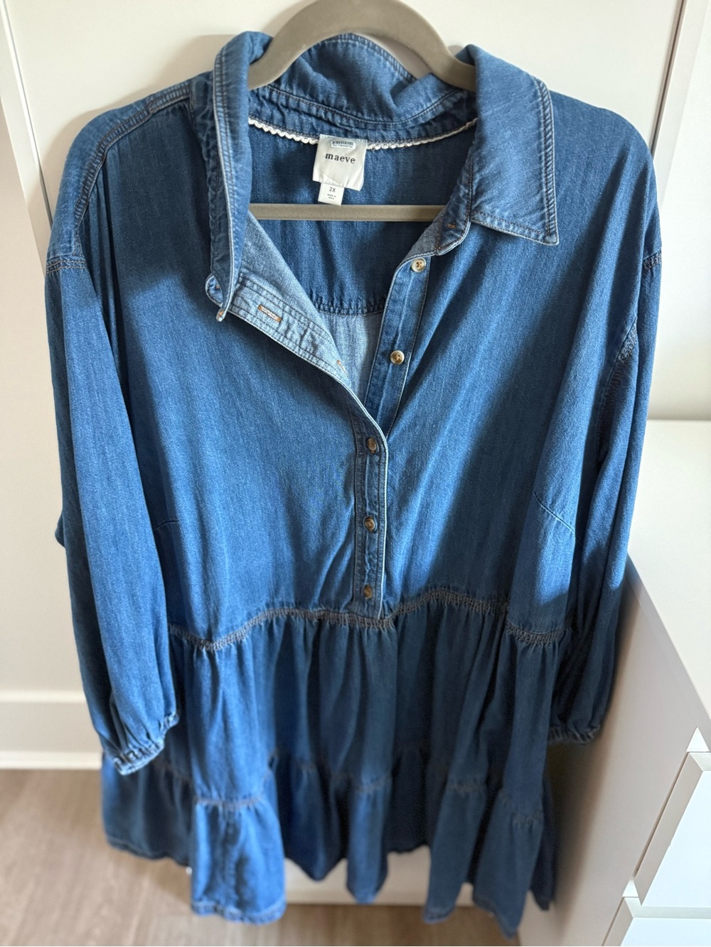 Maeve Blue Denim Tiered Shirt Dress